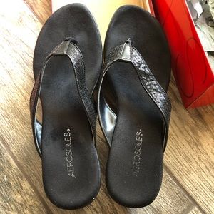 Black wedge sandals